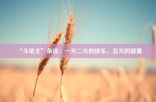 “斗地主”杂谈：一元二元的快乐，五元的寂寞